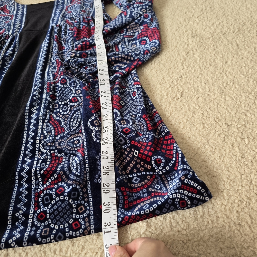 FREE PEOPLE OH SO EASY VELVET BABYDOLL DRESS IN BLUE COMBO Womens Size Small - Picture 8 of 13